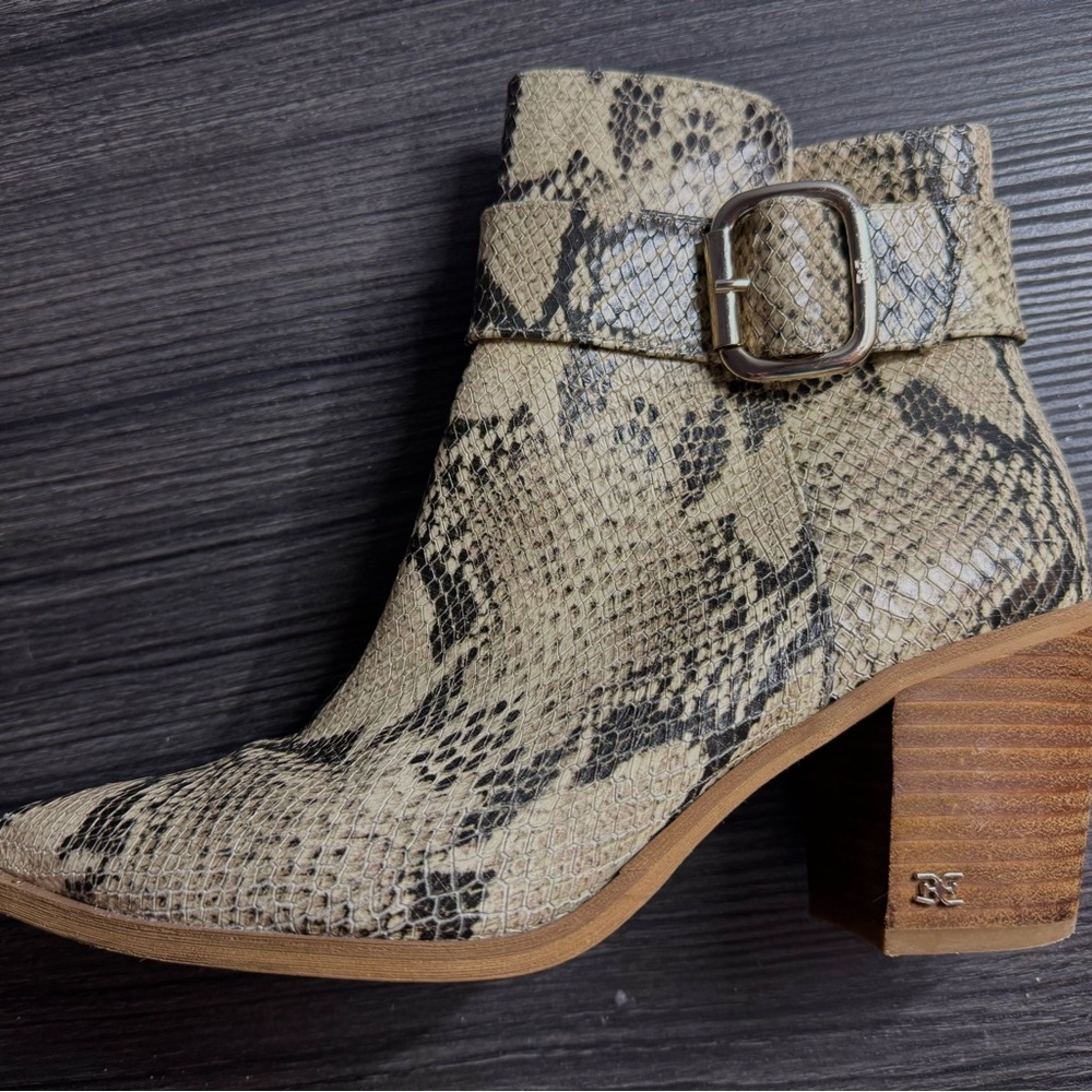 SAM EDELMAN Women's Leather Boots SNAKESKIN PRINT Leonia Booties - Picture 4 of 9